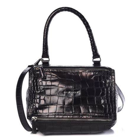 GIVENCHY Calfskin Crocodile Embossed Small Pandora Black 